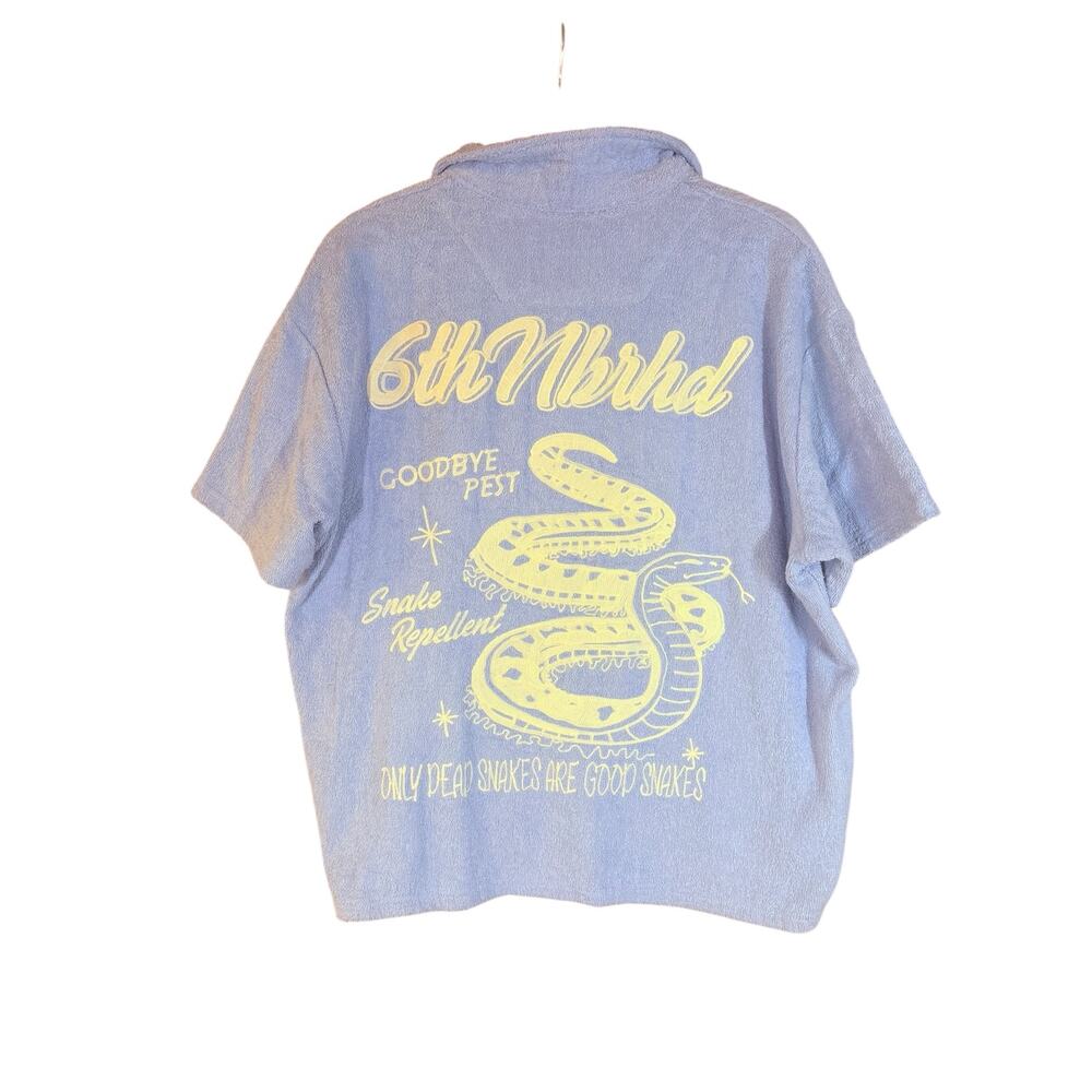 6THNBRHD Dead Snakes Terrycloth Woven Polo Shirt M Chainstitch Embroidered
